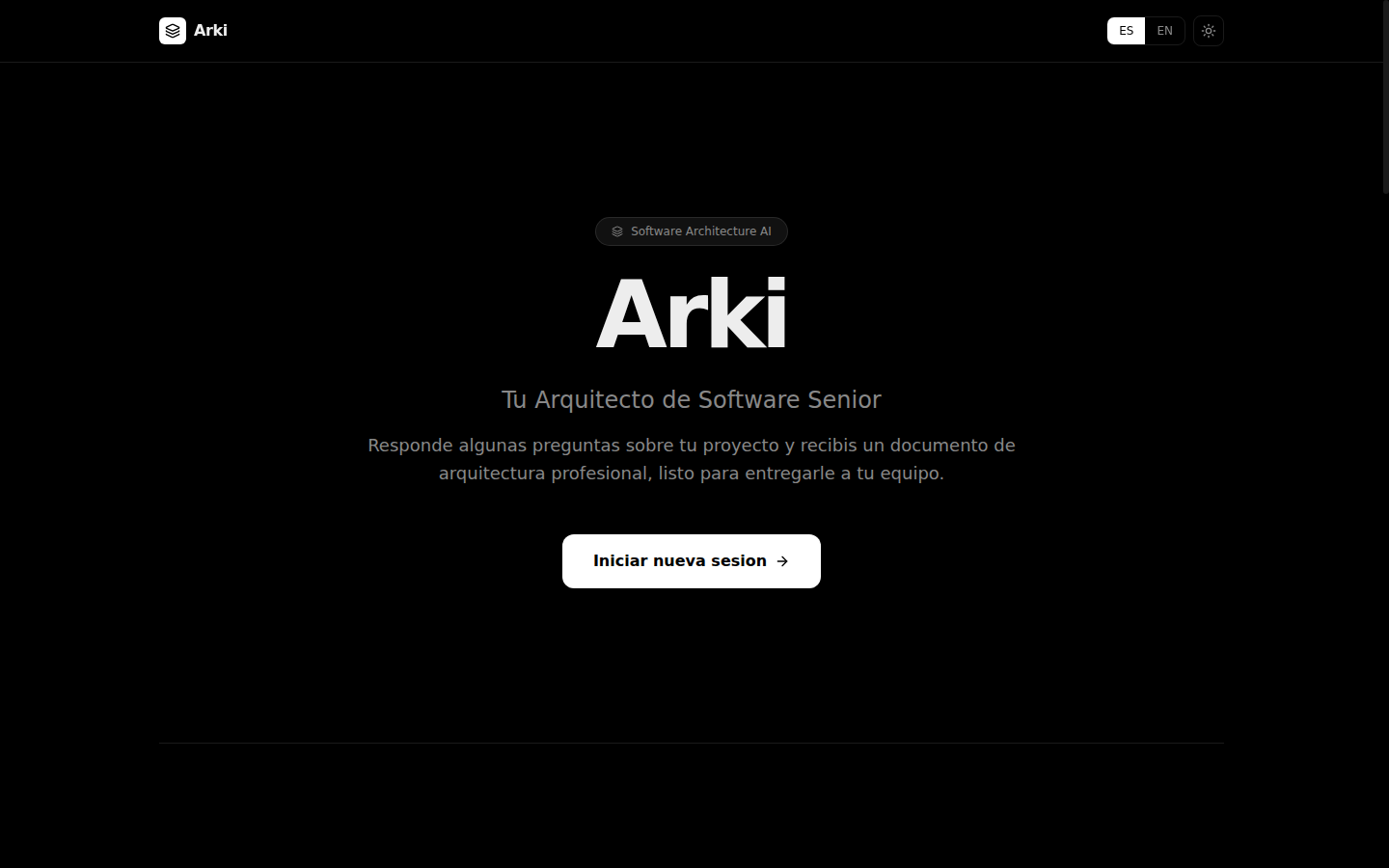 Pantalla de inicio de Arki